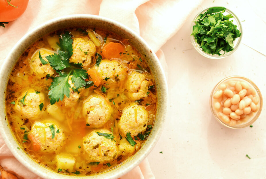 Mediterranean Meatball Stew with Orzo and Beans