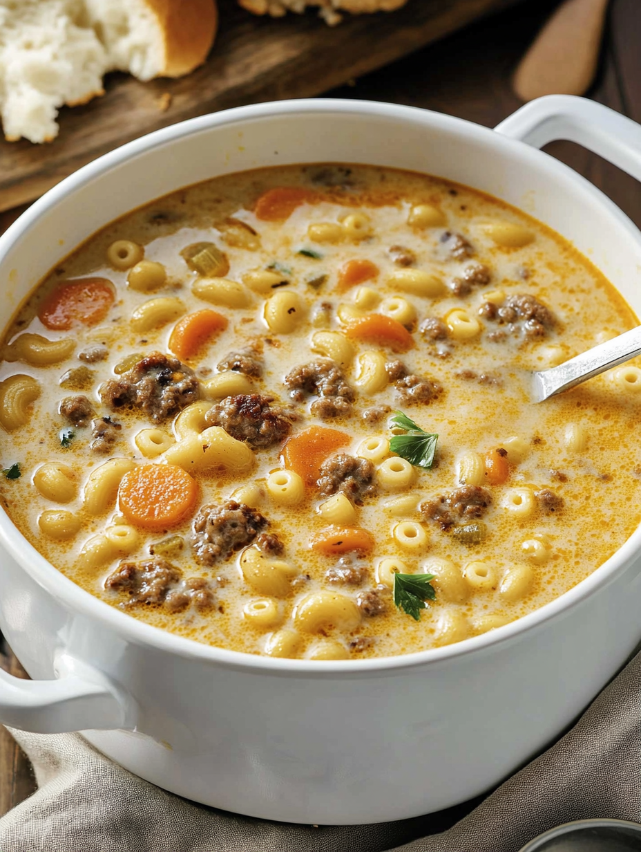 One Pot Macaroni Cheeseburger Soup